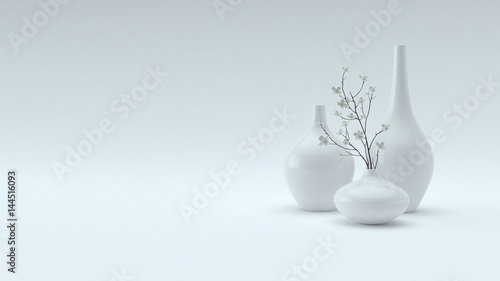 Three decorative vases on white background