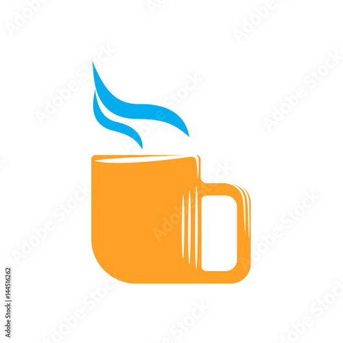Emblem of orange mug with steam