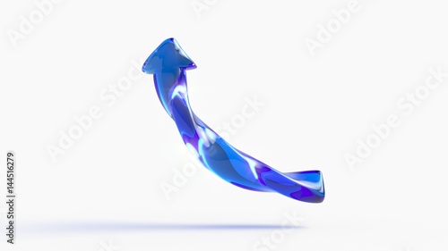 Rising blue glass arrow on white background. photo