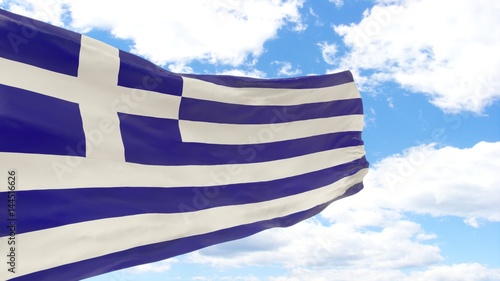 Waving flag of Greece on a blue cloudy sky.