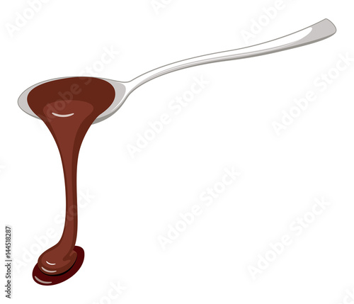 Liquid hot chocolate stream with spoon