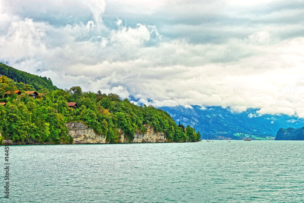 Panorama on Lake Brienz and Brienzer Rothorn mountain Bern Switzerland
