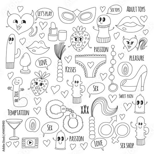 Doodle humorous vector sextoys for sex shop, internet shop Dildo, sex. love, passion, temptation, video, porn, humorous sex shop toys