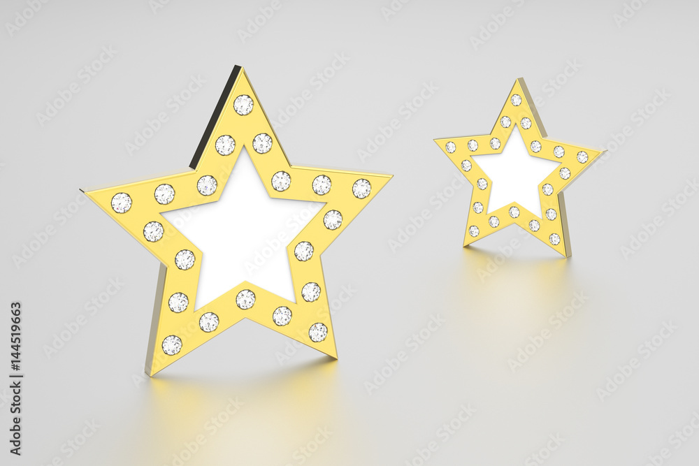 Obraz premium 3D illustration two gold stars with diamonds