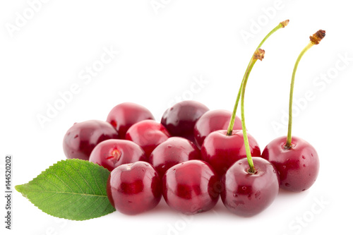 ripe red cherry isolated.