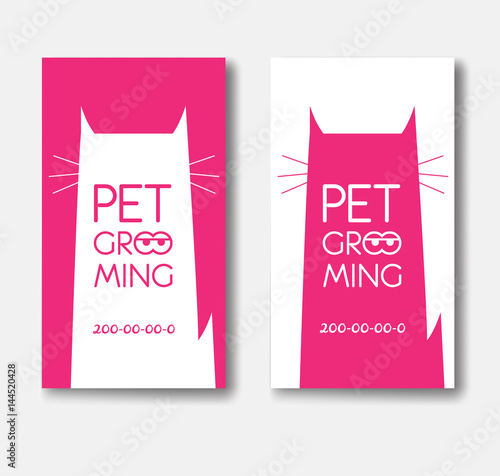 Logo for pet grooming salon with cat silhouette. Animals hair sa