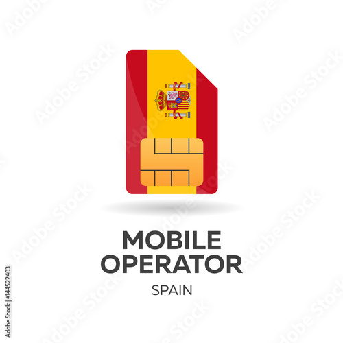 Spain mobile operator. SIM card with flag. Vector illustration.
