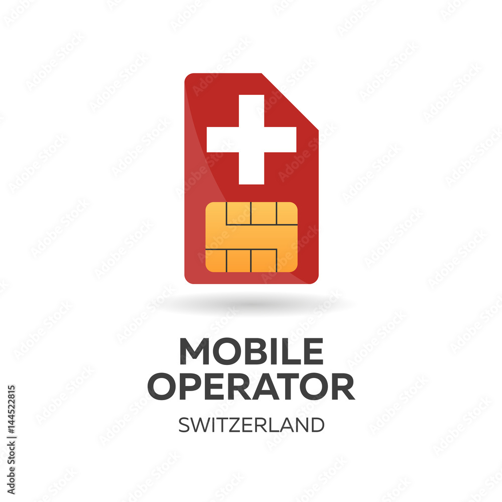 Fototapeta premium Switzerland mobile operator. SIM card with flag. Vector illustration.