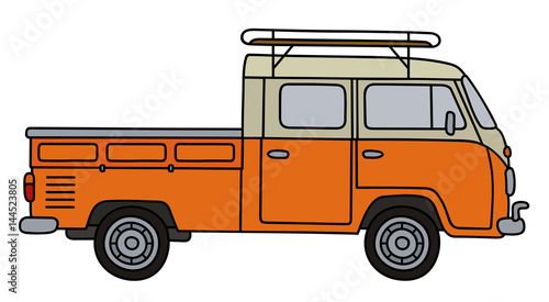 Retro orange double cab delivery car