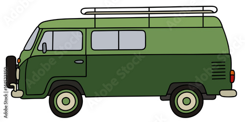Retro green minivan
