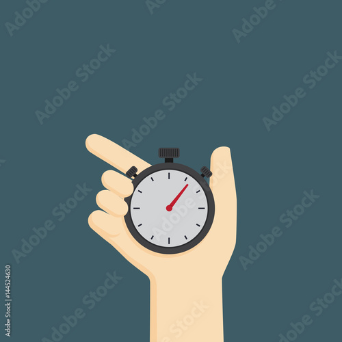 Time control illustration, hand holding analog stopwatch