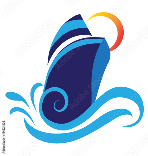 Cruise swirl waves ship logo vector