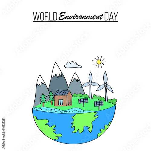 World environment day banner with hand drawn clean environment concept