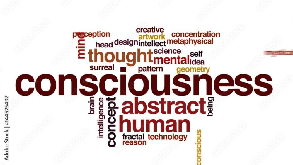 Consciousness animated word cloud, text design animation. Consciousness animated word cloud, text design animation.