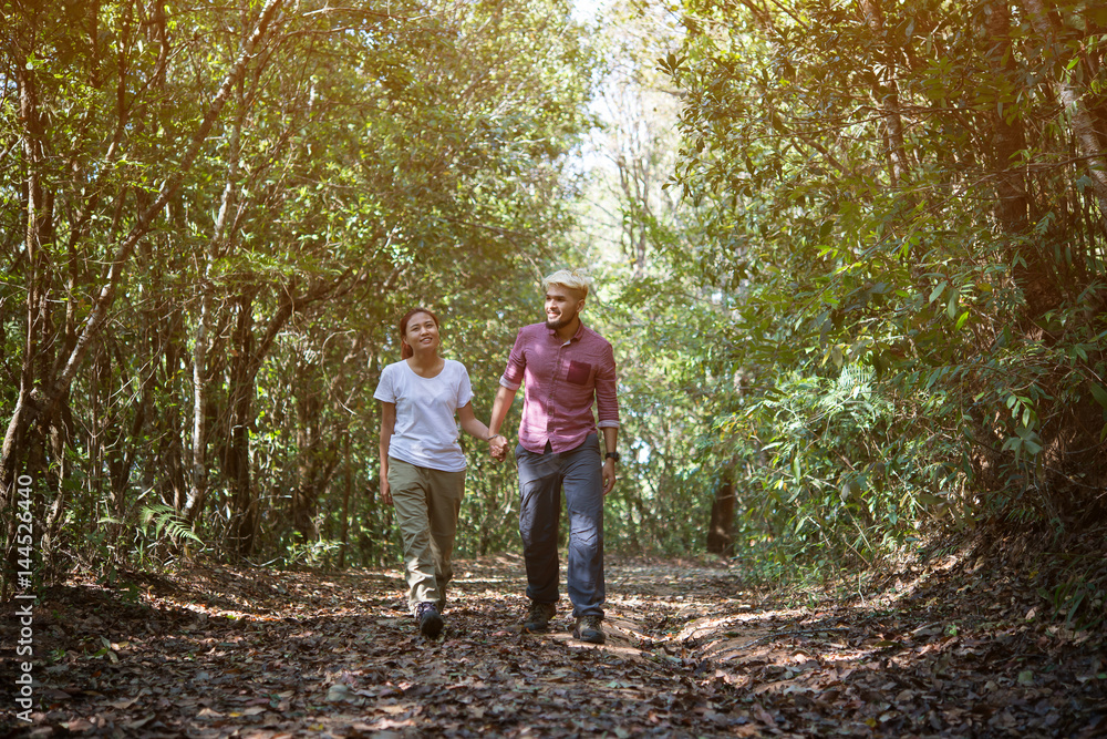 Fototapeta premium Man and woman happy with trekking.
