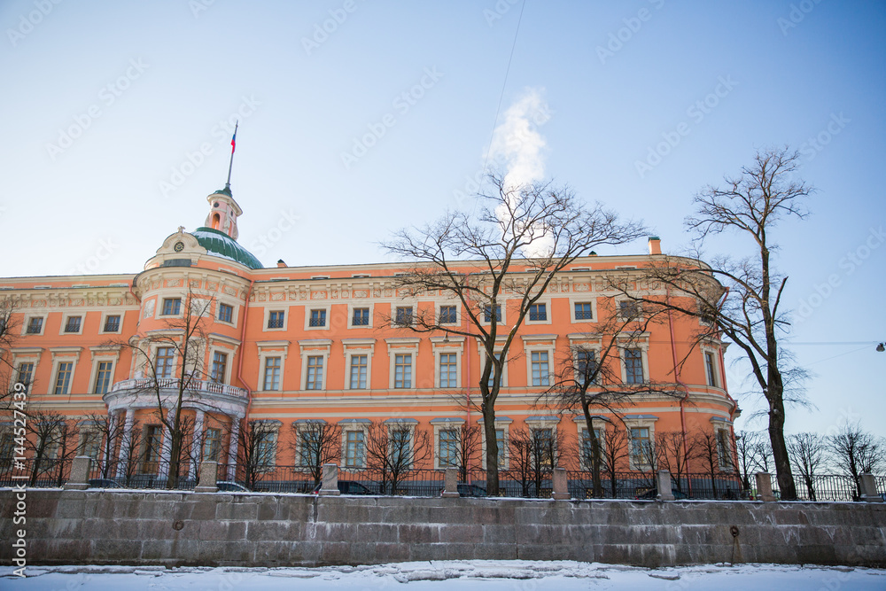 winter view of the Mikhailovsky Castle with St. Petersburg.