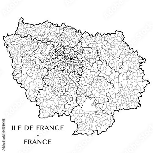 Detailed map of the region of Ile de France, France including all the administrative subdivisions (departments, arrondissements, cantons, and municipalities). Vector illustration photo