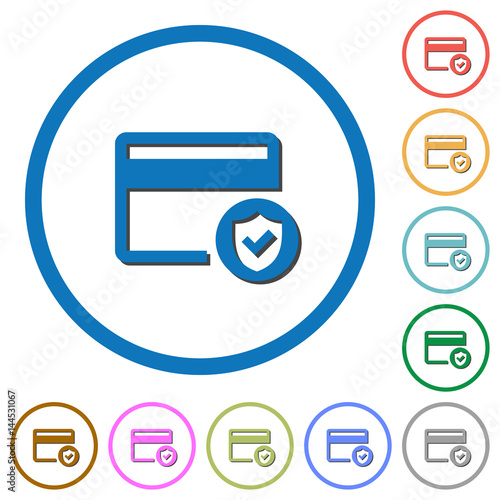 Safe credit card transaction icons with shadows and outlines