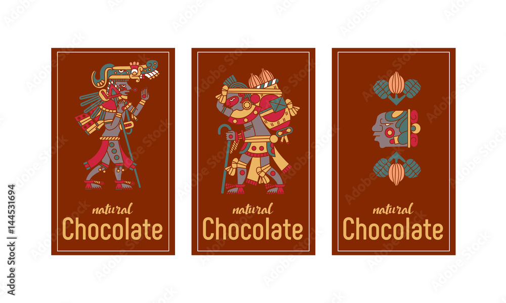 Vector illustration aztec cacao logo collection for chocolate package design.
