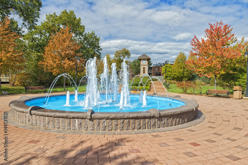 Water Fountain And Clock Tower In Naperville Illinois photo