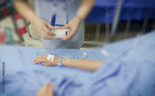 saline solution drip for patient and infusion pump in hospital
