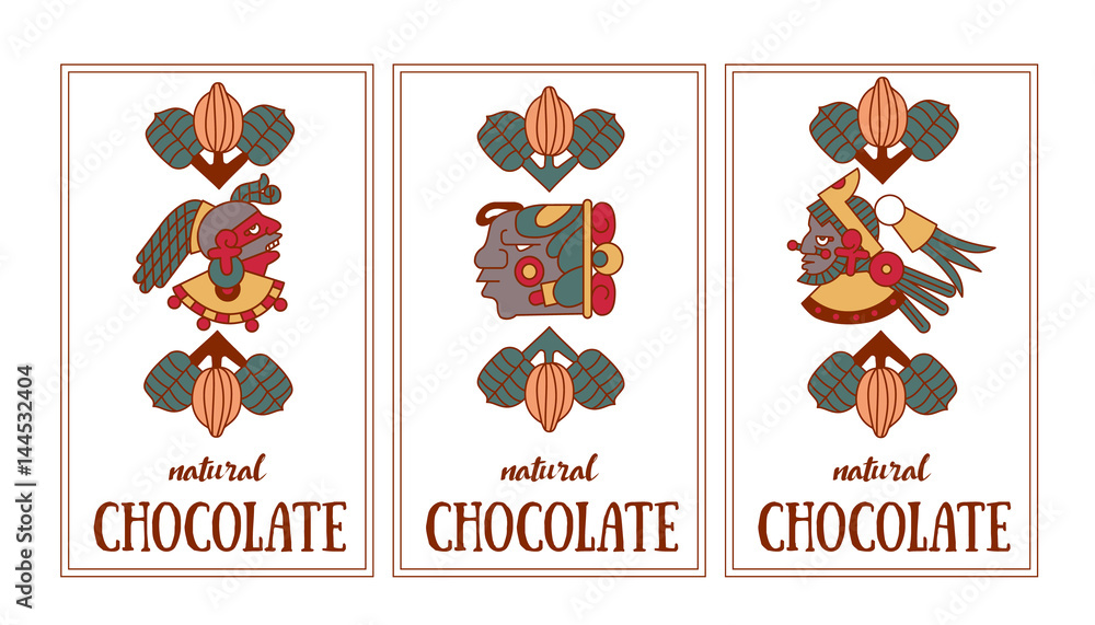 Fototapeta premium Vector illustration aztec cacao pattern for chocolate package design.