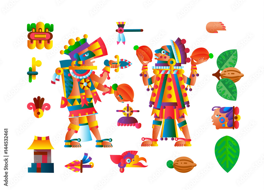 Naklejka premium Vector illustration aztec cacao pattern for chocolate package design.