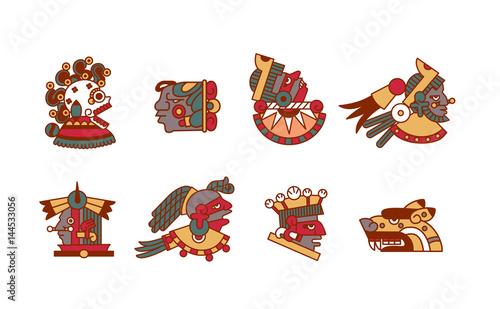 Vector illustration aztec avatar collection.