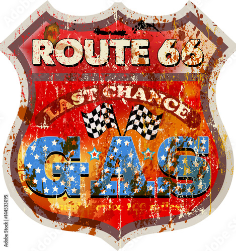 vintage route 66 gas station sign, vector illustration