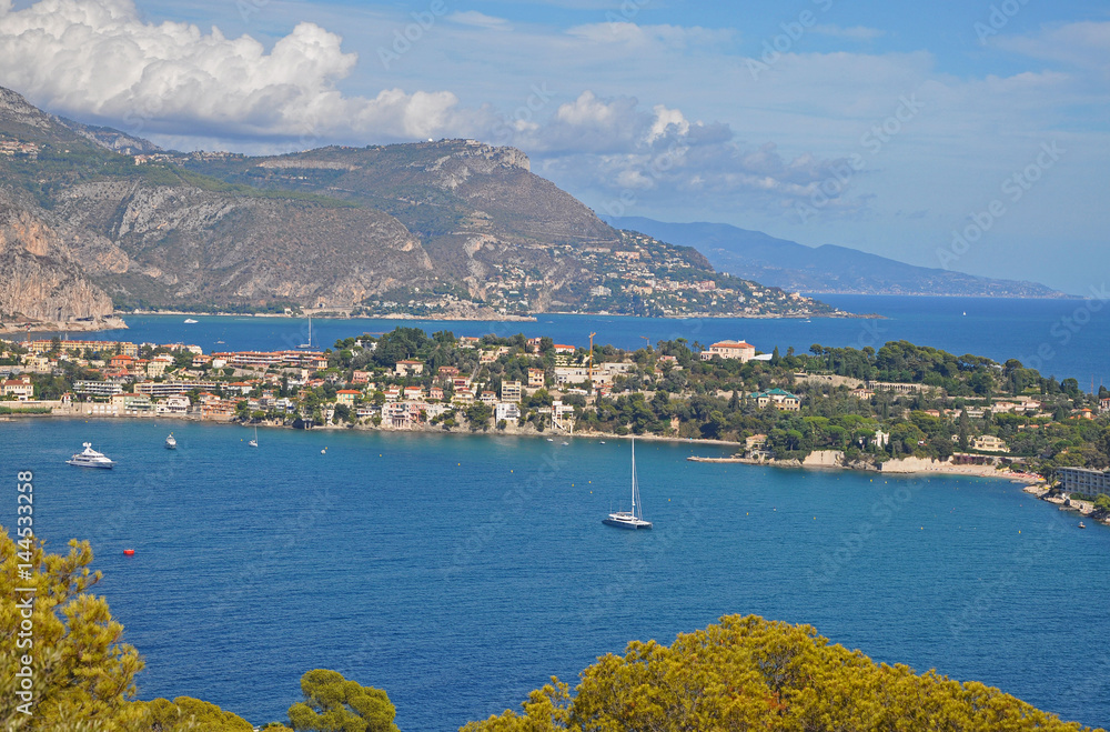 The magnificent scenery of Nice bays, mountains, blue sea and sky