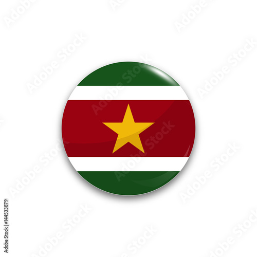 Round button national flag of Suriname with the reflection of light and shadow realistic. Icon country. Free Download Round button national flag of Suriname with the reflection of light and shadow realistic. Icon country. - GFXLoad