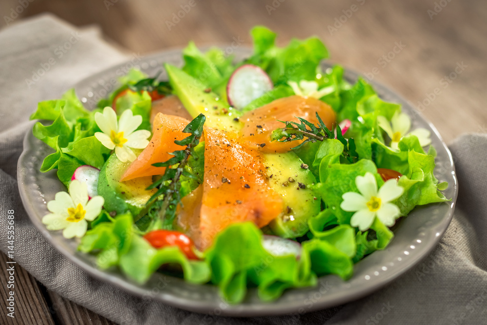 Salad with avocado and smoked salmon Salad with avocado and smoked salmon