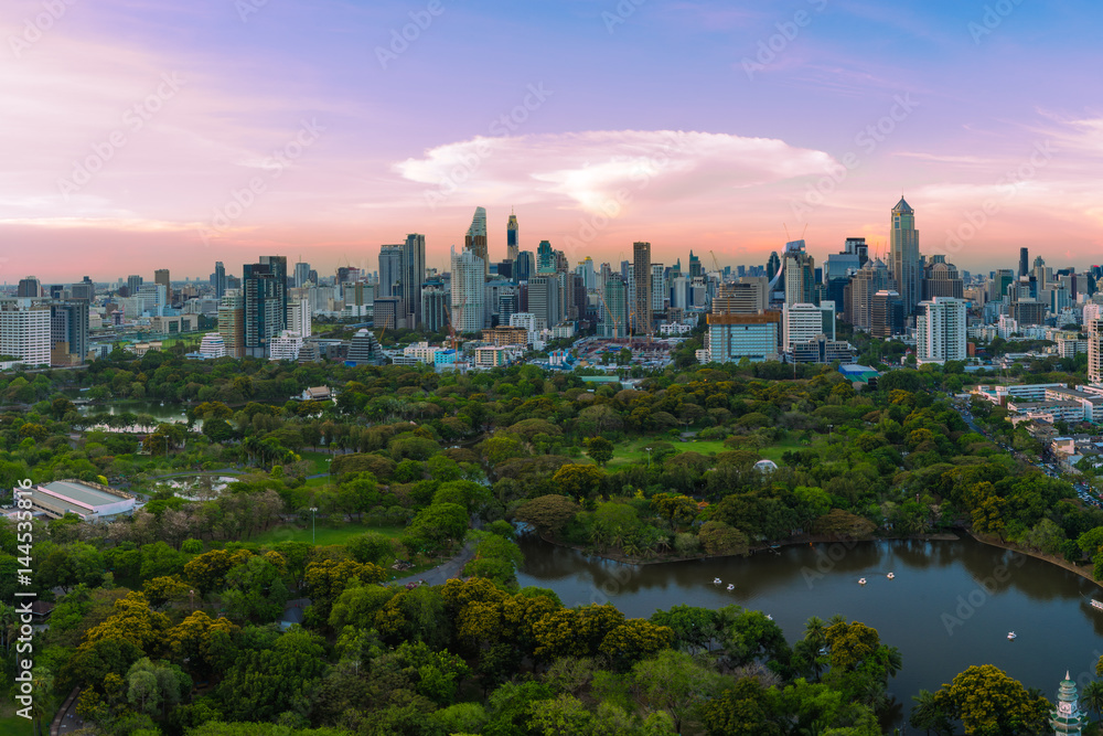 Sunset scence of Bangkok skyline panorama