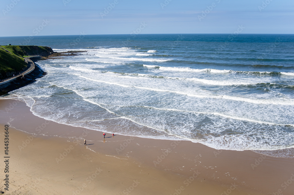 Sand Beach in Tynemouth, England, on a Sunny Spring Day