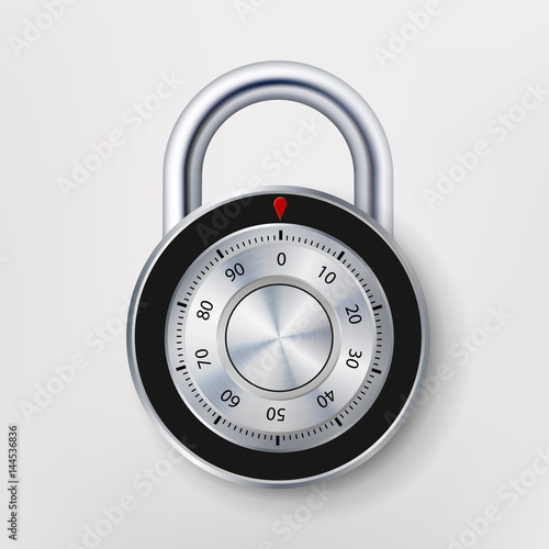 Combination Padlock, Realistic Metal Vector Illustration. Security Lock Icon