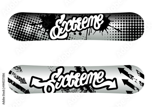 Vector illustration snowboard design with text.