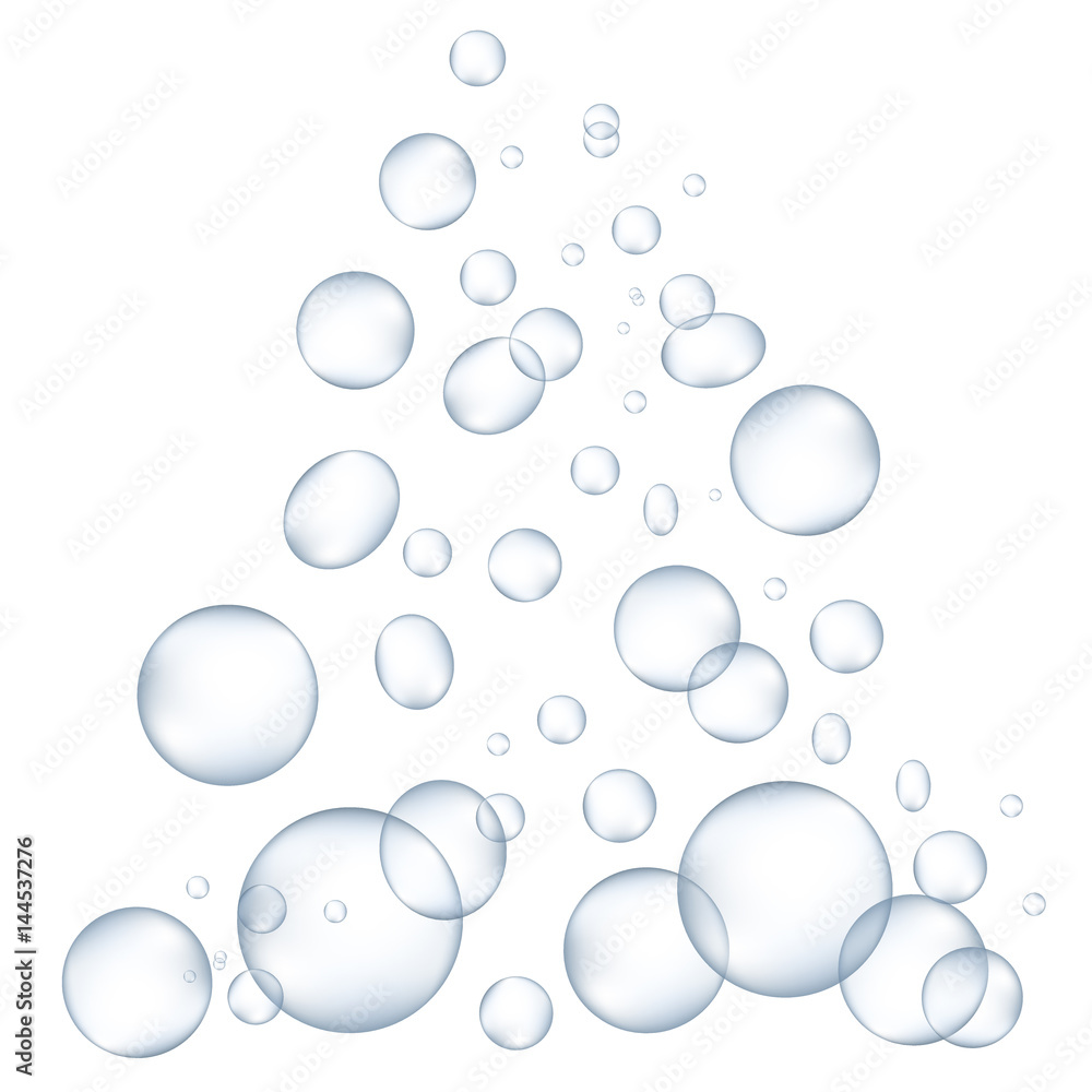 White water bubbles with reflection set vector illustration.