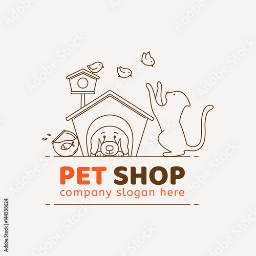 The linear logo for pet shop, veterinary clinic, animal shelter, designed in a modern style vector lines. Insulated logo design for Your business.