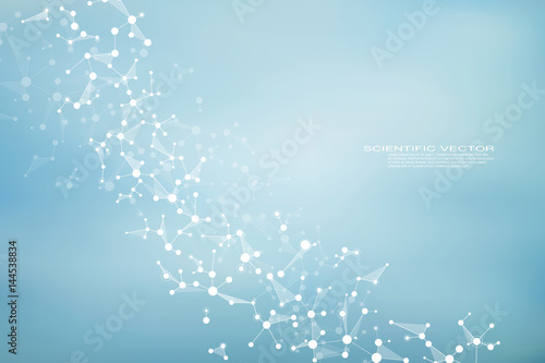 Structure molecule dna and neurons, connected lines with dots, genetic and chemical compounds, medical or scientific background for banner or flyer, vector illustration
