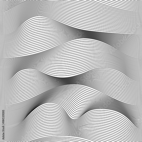 Abstract vector seamless moire pattern with zigzag lines. Monochrome  graphic black and white ornament. Striped repeating texture.