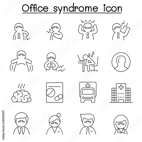 Office syndrome icon set in thin line style