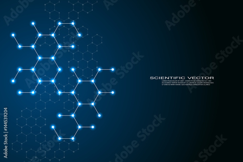 Hexagonal structure molecule dna of neurons system, genetic and chemical compounds, medical or scientific background for banner or flyer, vector illustration