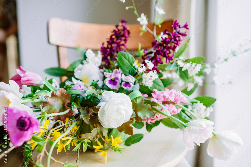 Wedding bouquet made of spring flowers. Beautiful floral composition for wedding. Wedding bouquet made of spring flowers. Beautiful floral composition for wedding.