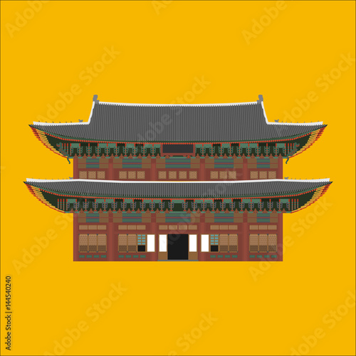 Changdeokgung South Korea country design flat cartoon elements. Travel landmark, Seoul tourism place. World vacation travel city sightseeing Asia building collection. Asian architecture isolated