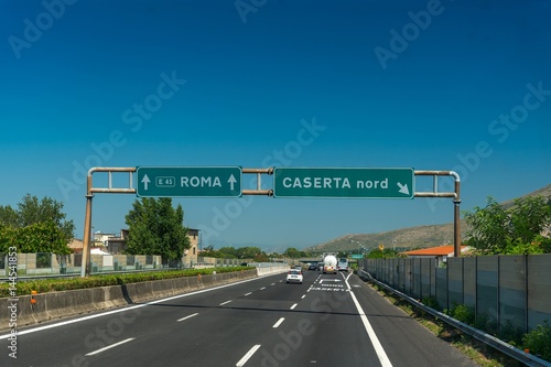 Highway with blue sky near Roma and Caserta in Italy