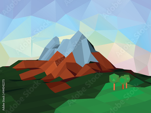 Vector illustration mountain landscape in low poly style. © sergeygerasimov
