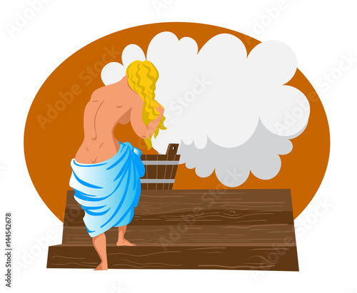 Vector illustration flat style bath and sauna poster.