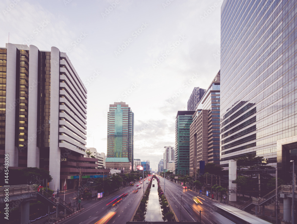 building and traffic in the city.