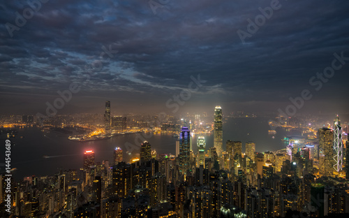 Overlooking the city night view of Hong Kong