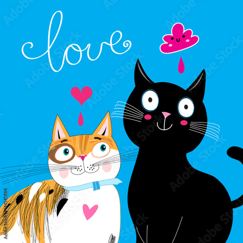 Bright Postcard with love cats